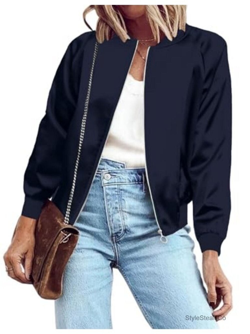 Lightweight Polyester Bomber Jacket Zip Up Windbreaker with Pockets